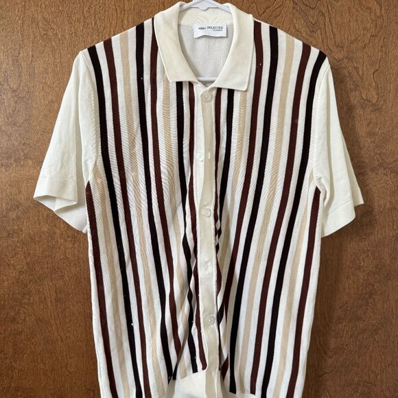 Selected Homme Cream with Multi Striped Knitted Shirt - Picture 3 of 4